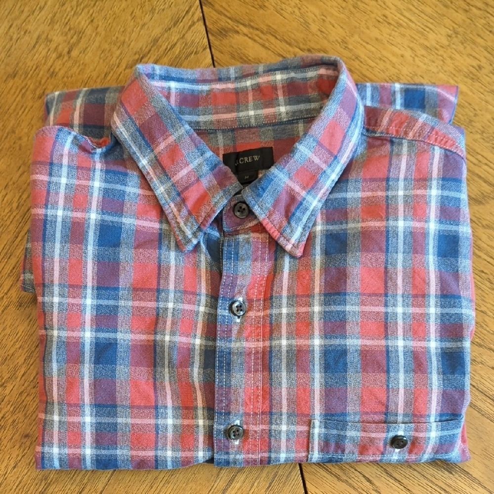 J. Crew Men's Red and Blue Plaid Button Down Shirt